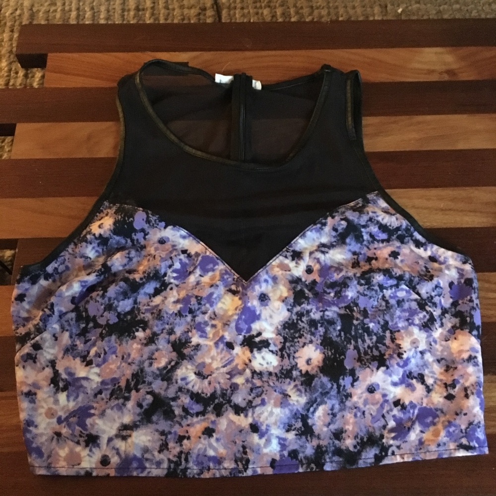 Lush Mesh and Floral Zip Back Crop Top - Sz Small